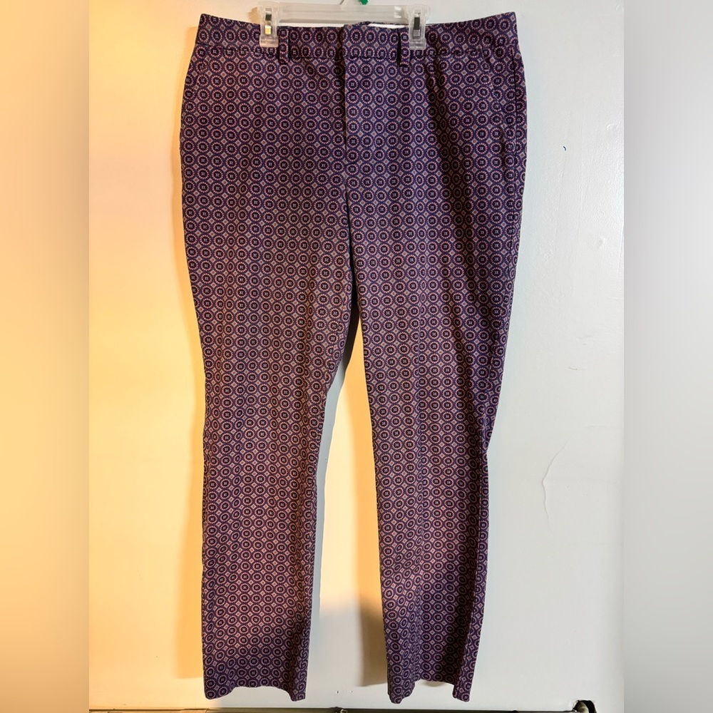 Lands End women’s Fit 2 Straight Leg Stretch Casual Pants Geometric size 14 blue